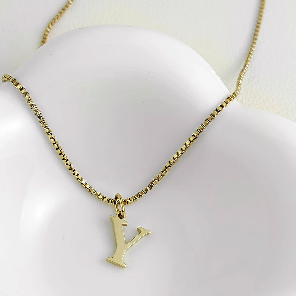 luckacco initial necklace letter pendant chamrs stainless steel necklace jewelry women's necklace box chain choker woman trend 2025 gift