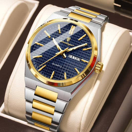 Luckacco POEDAGAR Luxury Men Watch Date Week Waterproof Luminous Stainless Steel Watch For Man Casual Quartz Men's Watches Male Sport+Box