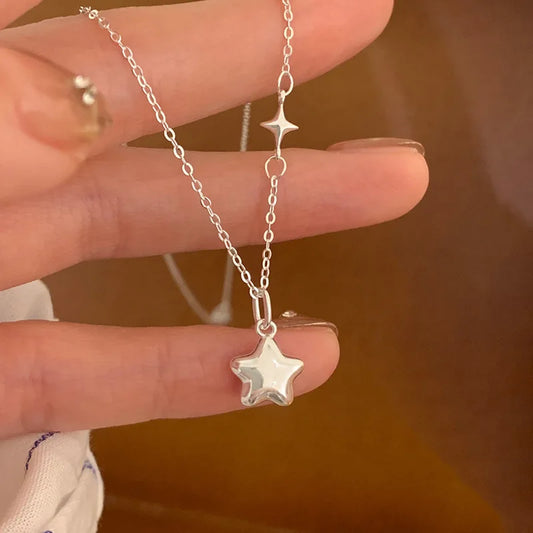 Luckacco New 925 Sterling Silver Star Shape Necklace Simple Charm Personality Woman Pendant Choker Birthday Gift Exquisite Jewelry
