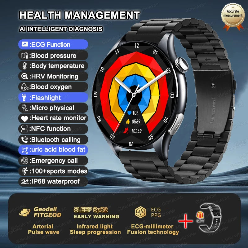 luckacco 2025 new health analysis ecg+ppg smart watch body fat uric acid blood pressure heart rate tracker nfc smartwatch for android ios