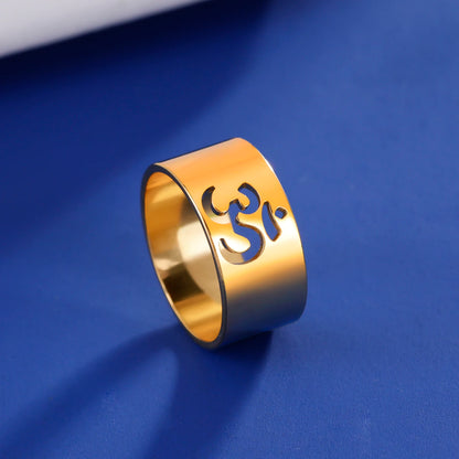 Luckacco Lemegeton Buddhist Indian Yoga Om Women's Logo Ring Men's Charm Stainless Steel Ultra Natural Jewelry Party Gift
