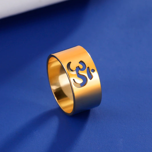 Luckacco Lemegeton Buddhist Indian Yoga Om Women's Logo Ring Men's Charm Stainless Steel Ultra Natural Jewelry Party Gift