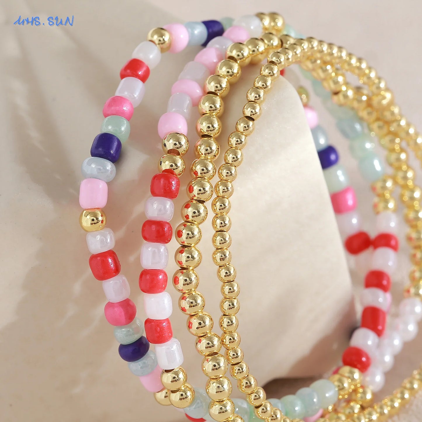 luckacco mhs.sun new bohemian gold plated metal beaded bracelets colorful rice beads bracelet birthday party jewelry for women men