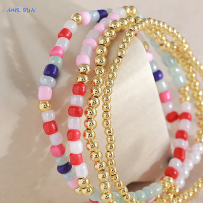 Luckacco MHS.SUN New Bohemian Gold Plated Metal Beaded Bracelets Colorful Rice Beads Bracelet Birthday Party Jewelry For Women Men