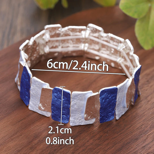Luckacco Fashion Drip Oil Geometric Elastic Bracelet for Women Accessories New Trendy Silver Color Bangle Daily Party Prom Jewelry Gifts