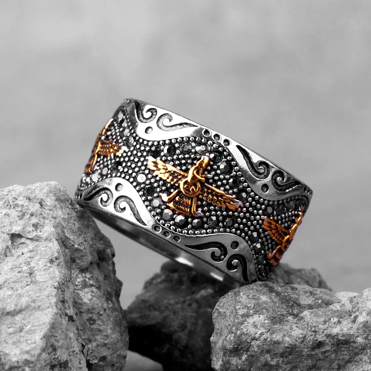 luckacco ancient historical persia zarathustra stainless steel men rings luxury punk hiphop for biker jewelry creativity gift