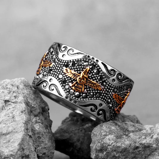 Luckacco Ancient Historical Persia Zarathustra Stainless Steel Men Rings Luxury Punk HipHop for Biker Jewelry Creativity Gift