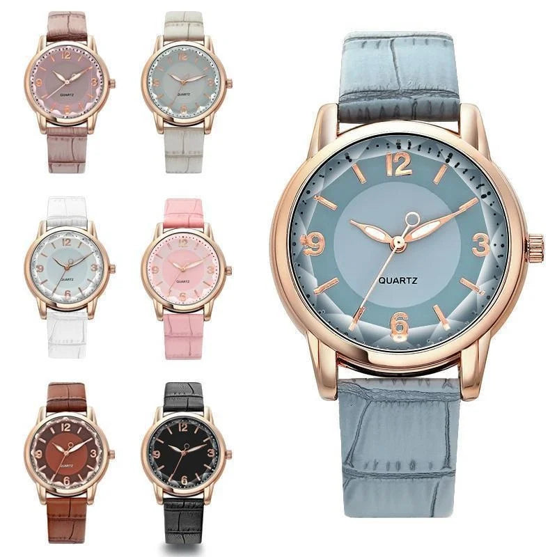 luckacco leather strap ladies quartz  watch polygon glass luxury women wristwatches clocks dial quartz creative fashion watch reloj часы