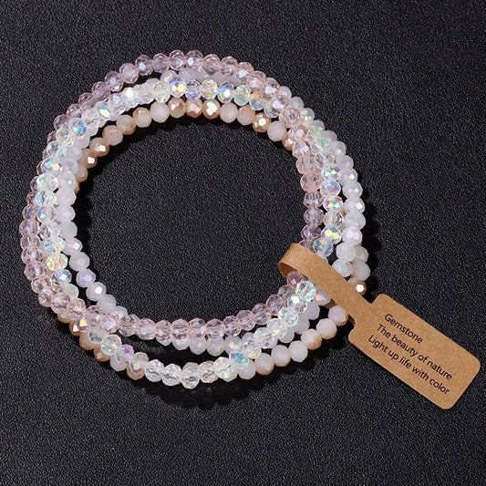Luckacco Handmade Women Crystal Beaded Bracelet Set 3x4mm Round Glass Beads Stretch Bracelets Female Girls Boho Bangles Jewelry Gift
