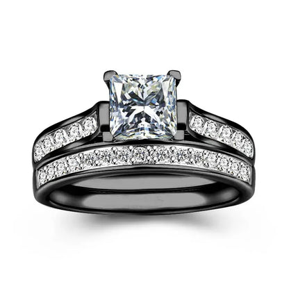 Luckacco Couple Rings Exquisite Women Rhinestones Zirconia Rings Set Simple Gold Color Men Stainless Steel CZ Stone Rings Wedding Jewelry