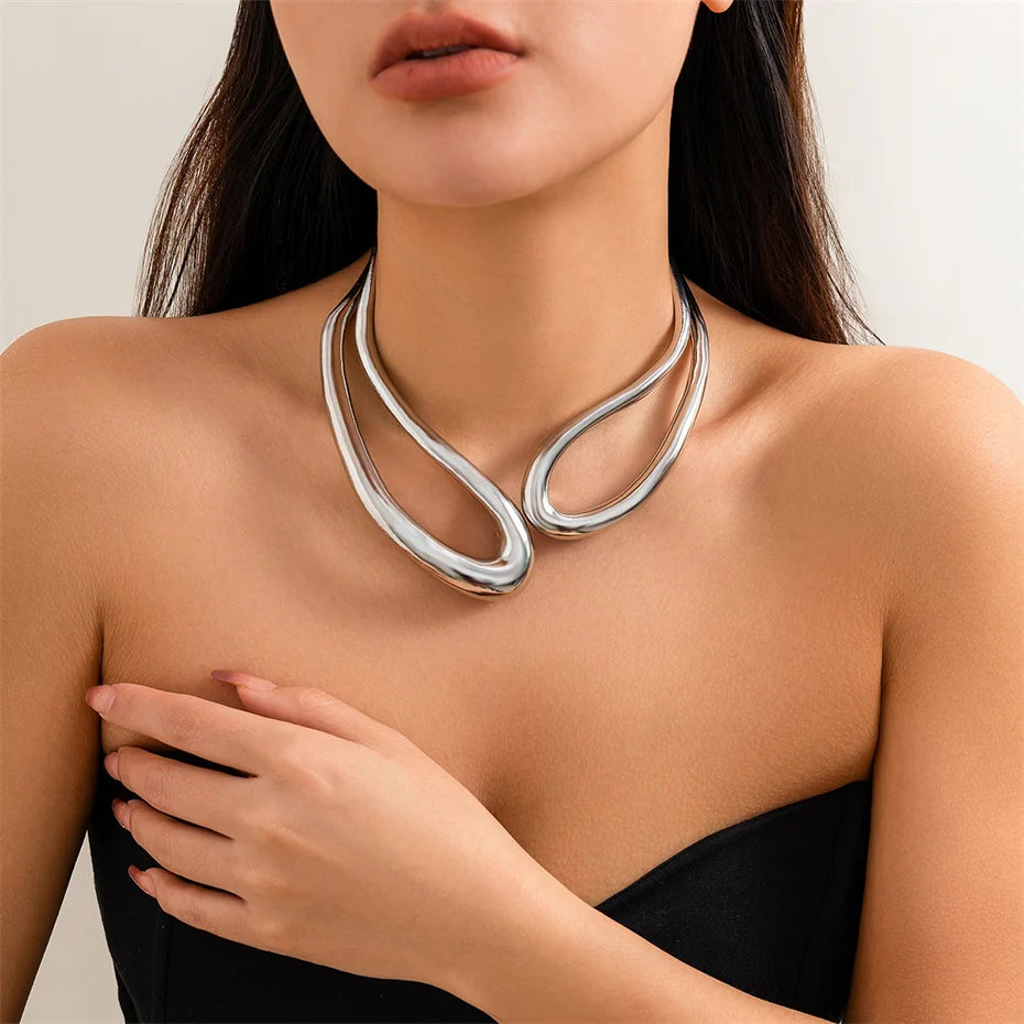 luckacco exaggerated heavy metal big open torques choker necklace fot women goth adjustable chunky chain grunge jewelry steampunk men new