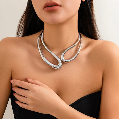 Luckacco Exaggerated Heavy Metal Big Open Torques Choker Necklace fot Women Goth Adjustable Chunky Chain Grunge Jewelry Steampunk Men New