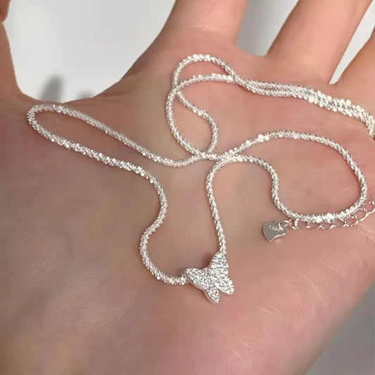 Luckacco PANJBJ 925 Sterling Silver Moonstone Necklace for Women Girl Individuality Geometric Simple Jewelry Birthday Gift