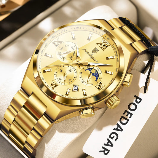 Luckacco POEDAGAR Luxury Sport Man Wristwatch Original Luminous Week Date Watch For Men Stainless Steel Men's Quartz Watches Reloj Hombre