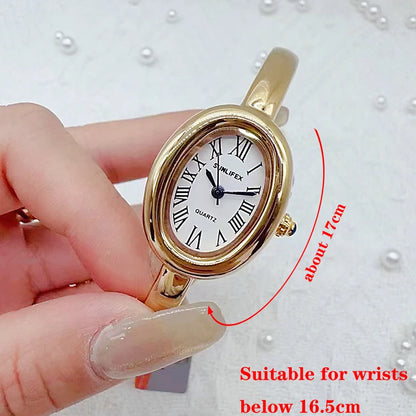 Luckacco Famous Brand Women Quartz Watch Fashion Luxury Gold Wristwatch Gift Ladies Rome Dial Bracelet Watch  Clock