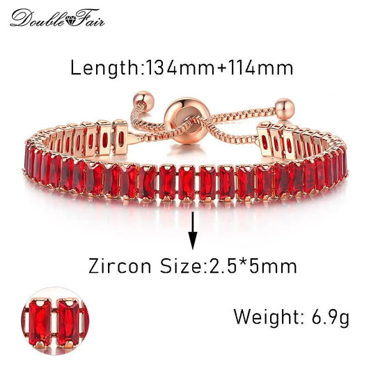 Luckacco Designer Red Zirconia Short Tennis Bracelets for Women Men Dazzling Crystal Adjustable Chain on Hand Party Daily Gifts Jewelry