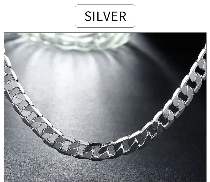 luckacco  men's 925 sterling silver necklace 2/4/6/8/10/12mm 40-75cm chain lobster clasp man boy women engagement jewelry