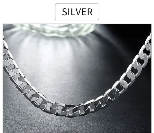 Luckacco  Men's 925 Sterling Silver Necklace 2/4/6/8/10/12MM 40-75cm Chain Lobster Clasp Man Boy Women Engagement Jewelry