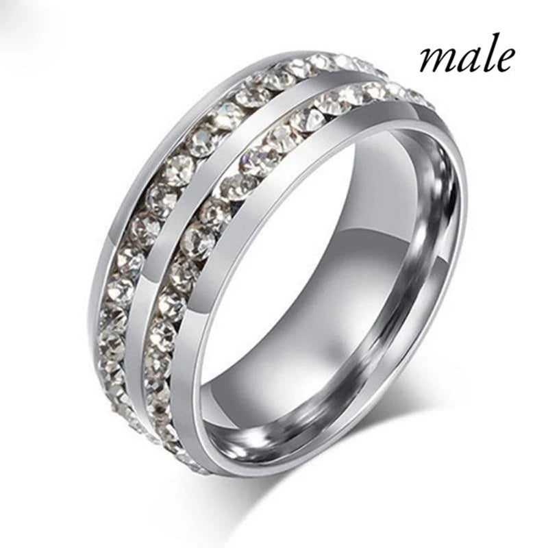 luckacco fashion couple rings romantic white rhinestones cz women rings set simpe men's stainless steel rings for couple wedding jewelry