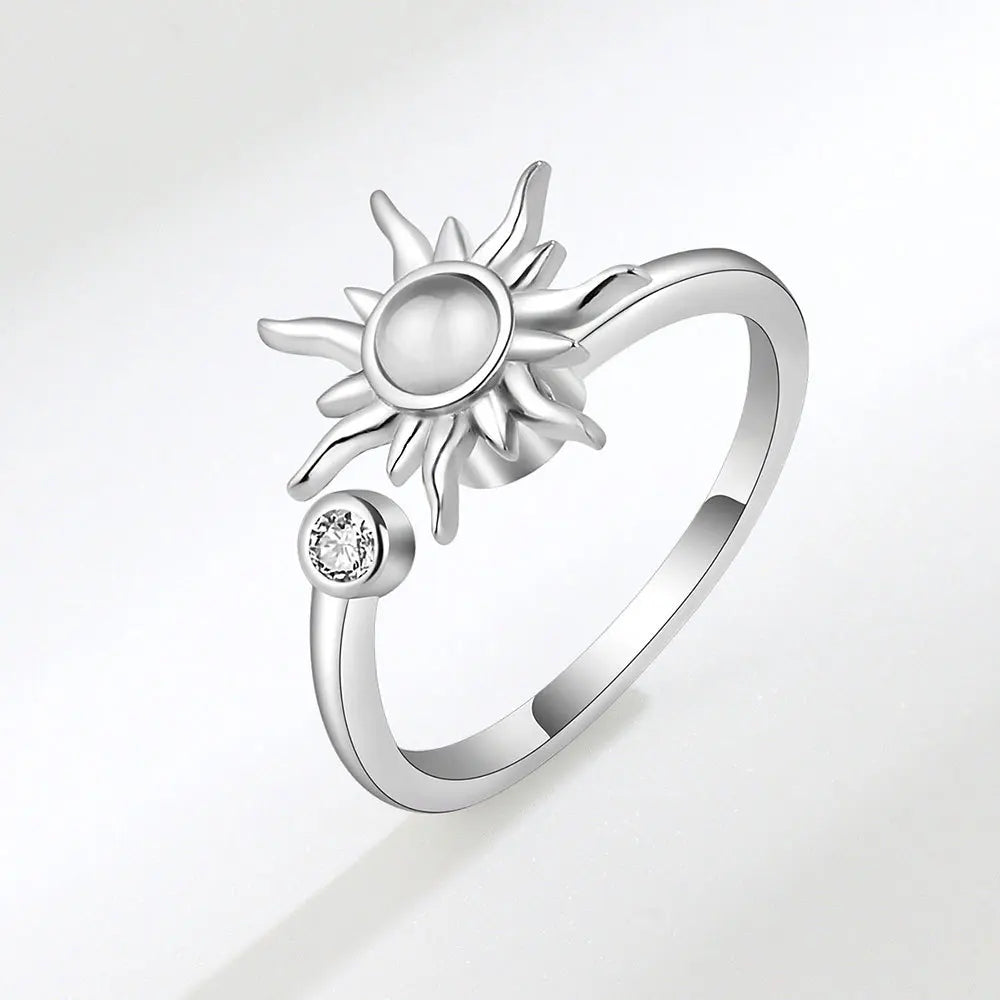 luckacco 925 sterling silver zircon sunflower spinner rings for women adjustable anti stress rings fashion party gift 2022 new hot sale