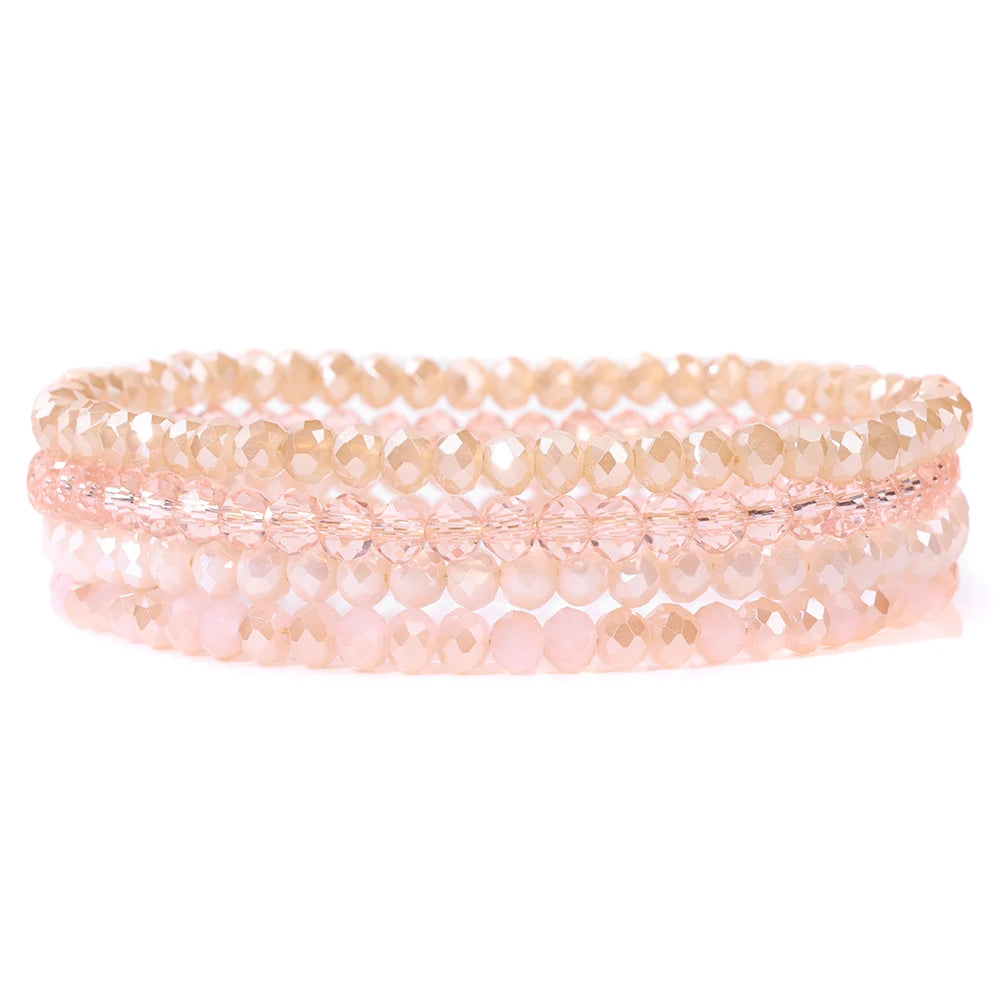 luckacco 4pcs/set shinning crystal beads elastic bracelet bohemian faceted colorful crystal glass beaded bracelet bangles set for women