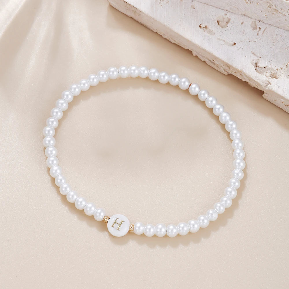 luckacco new fashion 26 letter bracelet women temperament handmade simulated pearl bead bracelet for women jewelry gift