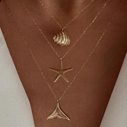 Luckacco Bohemia Conch Starfish Imitation Pearl Necklace for Women Luxury Exquisite Beaded Shell Pendant Necklace Beach Holiday Jewelry