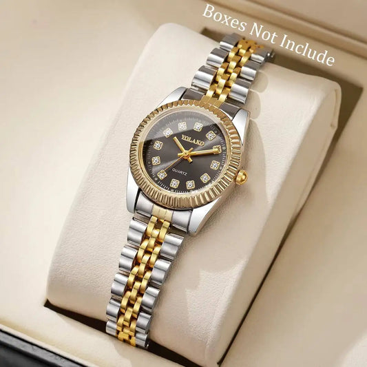 Luckacco Luxury Rhinestone Women Watches Stainless Steel Band Quartz Wristwatch Clock Gift Reloj Mujer（Without Box）