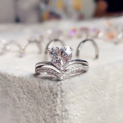 Luckacco Romantic Pink Heart shaped Ring for Female Cubic Zirconia Bridal Wedding Party  with Minimalist Fashion Jewelry Accessories