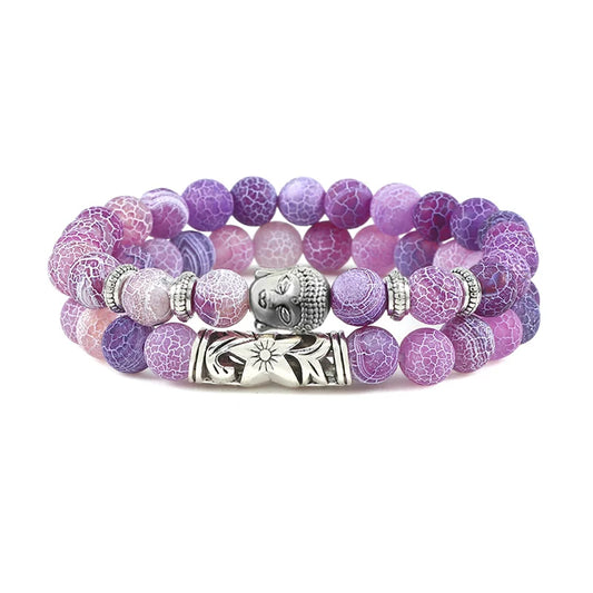 Luckacco 2pcs/set Buddha Head Bracelet for Women Men Natural Tiger Eye Lava Stone Yoga Beads Distance Bracelets Charm Couple Jewelry Gift