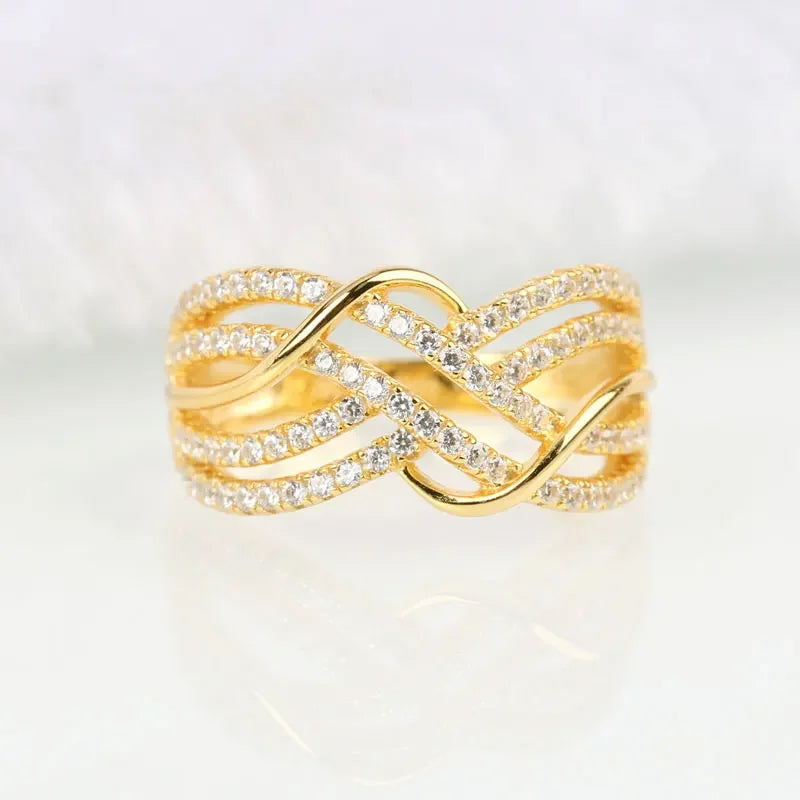 luckacco new multi cross design gold color women rings for wedding luxury paved cz exquisite female accessories fashion modern jewelry
