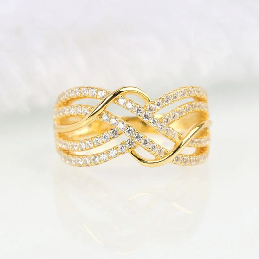 Luckacco New Multi Cross Design Gold Color Women Rings for Wedding Luxury Paved CZ Exquisite Female Accessories Fashion Modern Jewelry