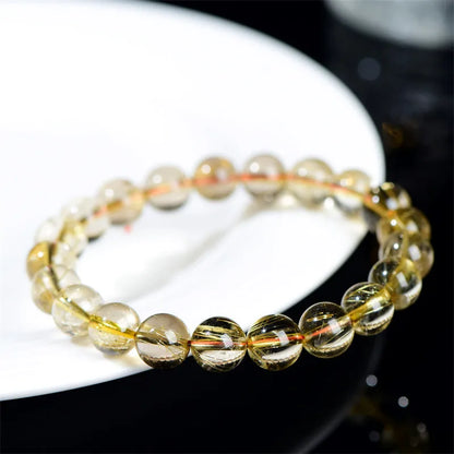 Luckacco Natural Gold Rutilated Titanium Quartz Clear Beads Bracelet For Woman Man 7mm 8mm Wealthy Brazil Jewelry Bangle AAAAAA