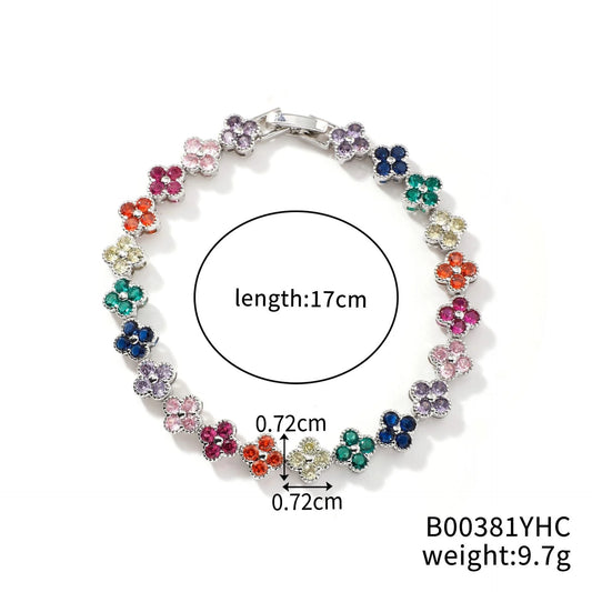 Luckacco Classic Fashion Colored Crystal Flower Lucky Bracelet Women Personalized New Stainless Steel Bracelet Party Jewelry Accessories