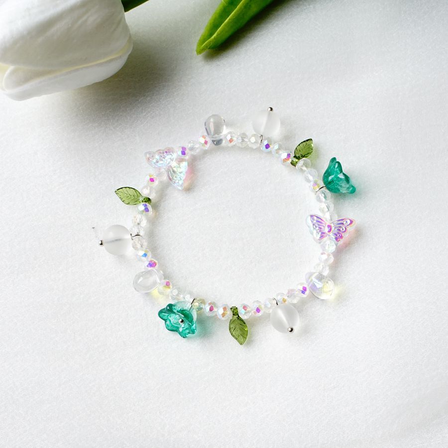 Gradient Crystal Lily of The Orchid Flower Bracelets for Women Korean Fashion Bow Love Beaded Charm Bracelet Girls Student Gifts - luckacco