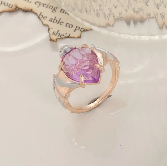 Luckacco New Trendy Gothic Vintage Bat Finger Rings Inlaid Pruple Water Drop Shape Zircon Rings for Women Fashion Party Jewelry