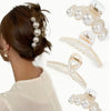Luckacco 4pcs Large Shark Clip Hair Accessories Temperament Versatile Simple And Generous Fashionable Gentle Pearl Grab Clip