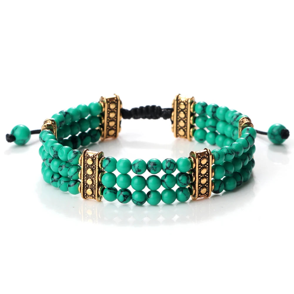 luckacco natural stone beads bracelet 4mm malachite black lava yoga energy hot couple for women men jewelry braided rope knot bangle gift