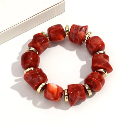 Luckacco New Acrylic Irregular Geometric Handmade Elastic Bracelet for Woman Man Colorful Beaded Statement Bracelets Unique Jewelry Gift