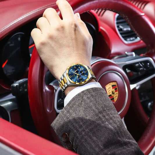 Luckacco POEDAGAR Luxury Sport Man Wristwatch Original Luminous Week Date Watch For Men Stainless Steel Men's Quartz Watches Reloj Hombre