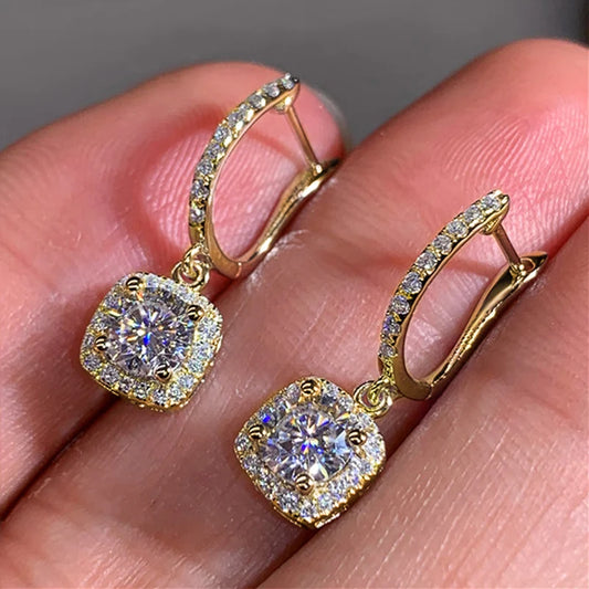 Luckacco daily picks New Trendy Square Shape Drop Earrings Brilliant Bridal Engagement Wedding Jewelry Elegant Female Dangle Earring Nice Gift