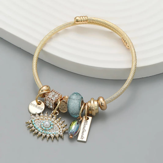 Luckacco Fashion Multi Element Stainless Steel Circle Panjiadora Beaded Love Bracelet Suitable for Women's Dating, Daily Holiday Gifts