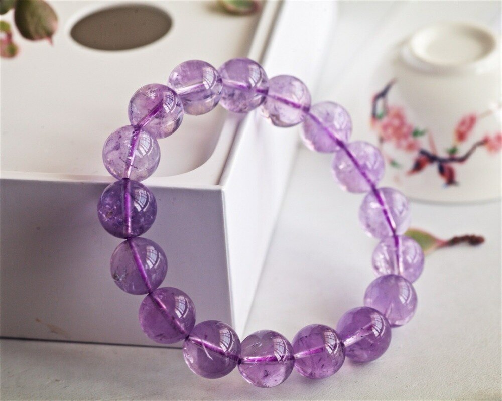 Natural Lavender Amethyst Quartz Crystal Bracelet Round Beads Woman Men Crystal Lavender Amethyst 8mm 10mm 12mm AAAAAA - luckacco