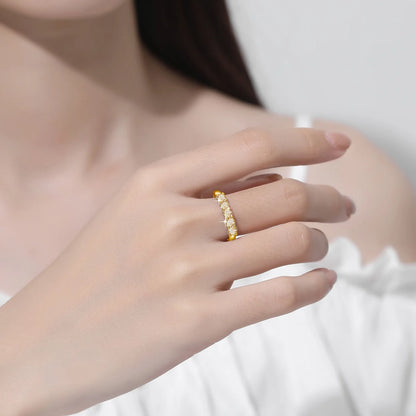 Luckacco Certified Natural Original Champagne Yellow Moissanite Ring 1.0CT 5 Stone Wedding Band For Woman Engagement Jewelry Gift Female