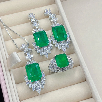 Luckacco Valuable Lab Jade Diamond Jewelry set 925 Sterling Silver Engagement Wedding Rings Earrings Necklace For Women Bridal Party Gift