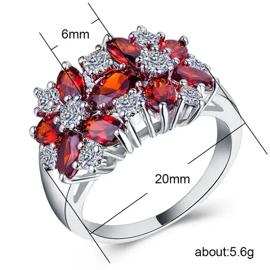 Luckacco Hot Sale Cocktail Party Ring Flower Cubic Zirconia  Valentine's Day Gift  Fashion Jewelry Luxury Rings for Women & Lover