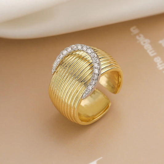 Luckacco 31styles Luxury AAA Cubic Zirconia Inlay Copper Wedding Jewelry Gold Color Statement Geometric Rings For Elegant Women