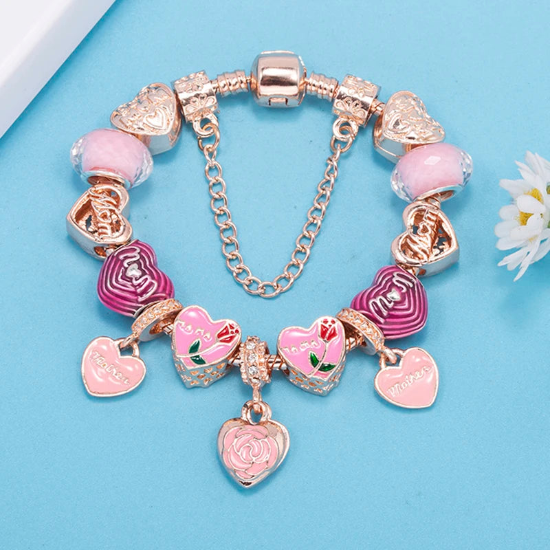luckacco romantic tower aircraft charm bracelet for women with crystal diy beads pendants bracelet high-quality jewelry