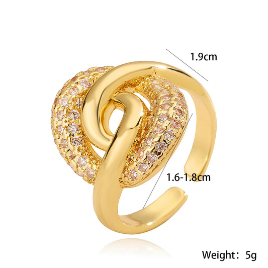 Luckacco 31styles Luxury AAA Cubic Zirconia Inlay Copper Wedding Jewelry Gold Color Statement Geometric Rings For Elegant Women