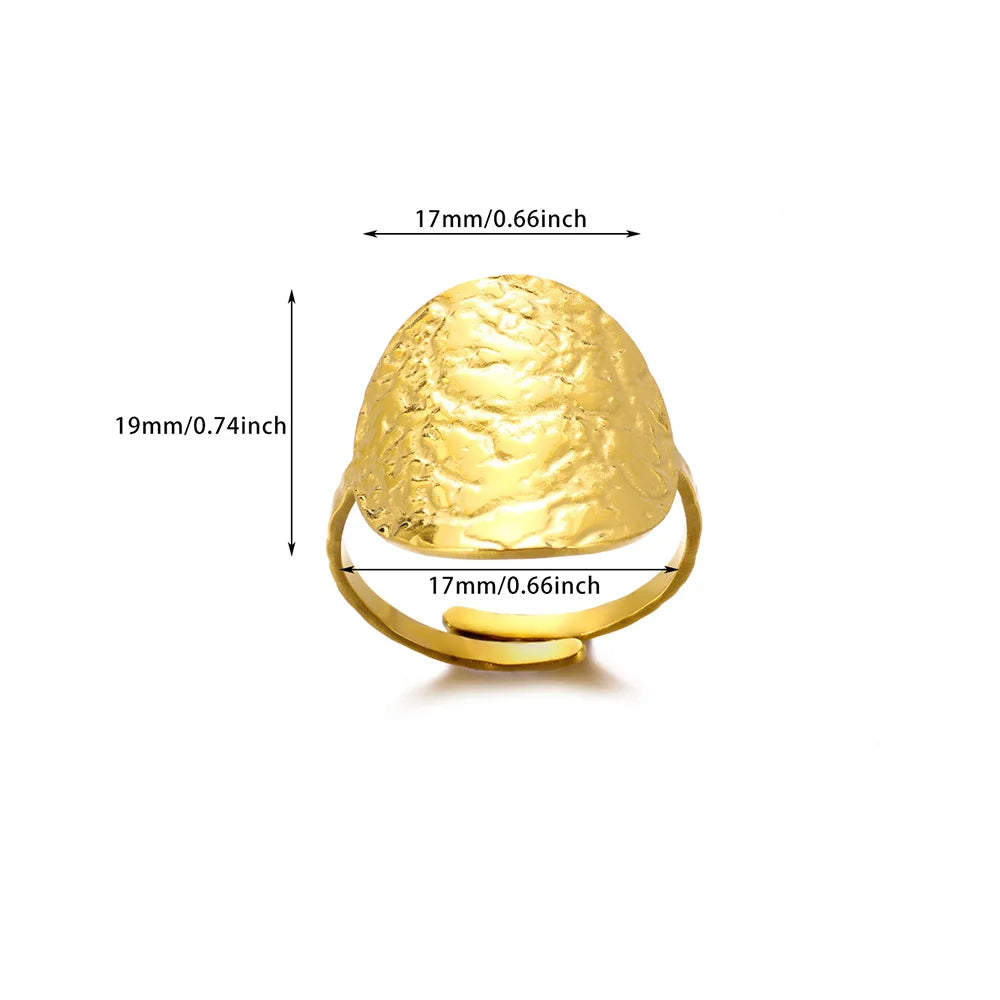 luckacco gold color stainless steel coin ring broad surface elliptical geometry rings fashion elegant jewelry accessories for women gift